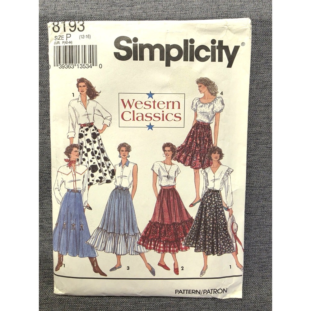 Simplicity #8193 Western Classics Skirts Size P 12-16